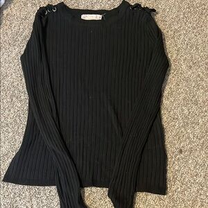 Black Ribbed Long Sleeve Top